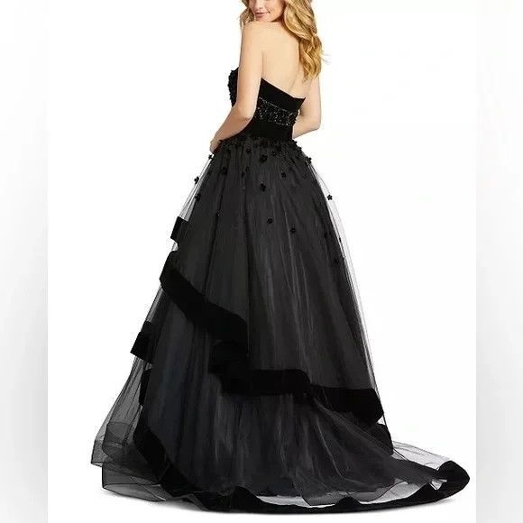 MAC DUGGAL 66346 Black Velvet Trim Floral 3D Beaded Strapless Ball Gown 10 NWOT - Picture 3 of 9